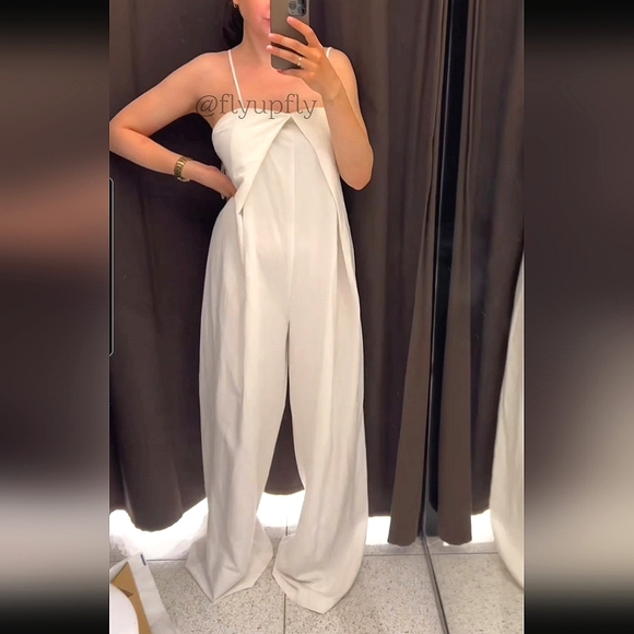 ZARA STRAPLESS LINEN BLEND JUMPSUIT WHITE - Picture 11 of 15